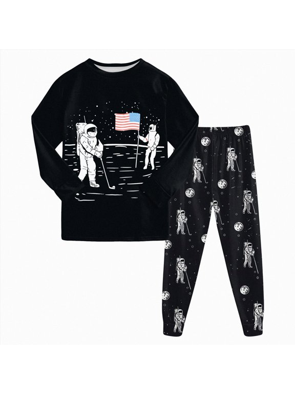 Boys' Pajama Sets Cute Fashion Long Sleeve Shirt Pant 2PCS Sleep Lounge Set Toddler Pjs Boys,Black,3-4 Years