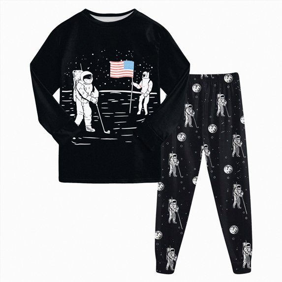 WUANDIXFA Boys' Pajama Sets Cute Fashion Long Sleeve Shirt Pant 2PCS Sleep Lounge Set Toddler Pjs Boys,Black,4-5 Years