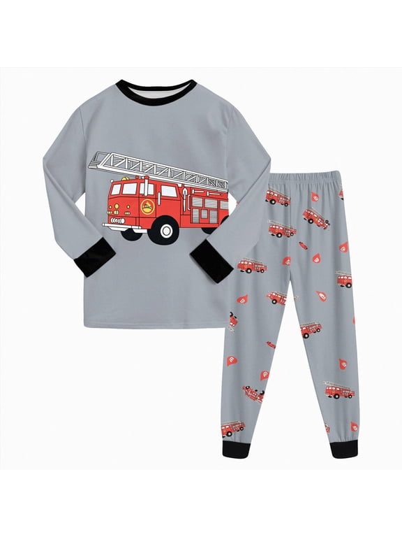 Boys' Pajama Sets Cute Fashion Long Sleeve Shirt Pant 2PCS Sleep Lounge Set Toddler Pjs Boys,Red,4-5 Years