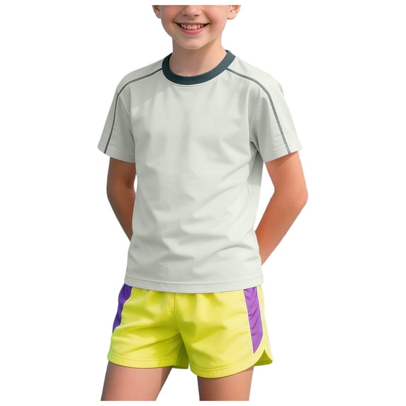 WUANDIXFA Boys' Rash Guard Toddler UPF 50+ Rashguard Short Sleeve Sun Protective Swim Shirt (Green, 13-14 Years)