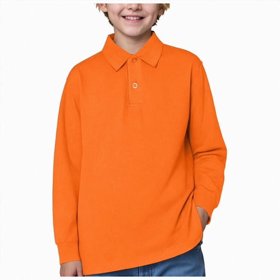 WUANDIXFA Boys Shirt Long Sleeve T Shirt Cotton School Girls Lapel Dress Shirt Clothes,Orange,15-16 Years