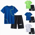 thumbnail image 1 of WUANDIXFA Boys Short Set 10-16 Years 2 Piece Short Sleeve Crewneck Performance Tees and Athletic Mesh Shorts for Boys,Green,13-14 Years, 1 of 4