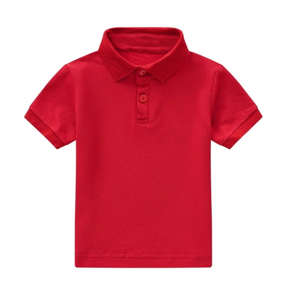 WUANDIXFA Boys Short Sleeve Pique Polo Shirt School Uniform Shirts for Kids (Red, 5-6 Years)