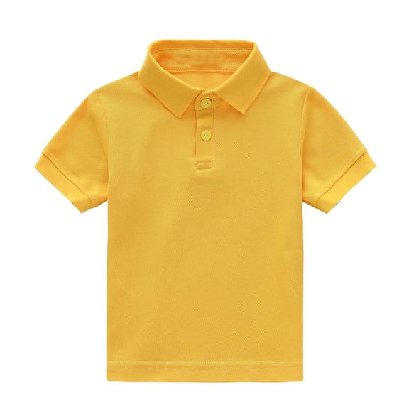 WUANDIXFA Boys Short Sleeve Pique Polo Shirt School Uniform Shirts for Kids (Yellow, 9-10 Years)