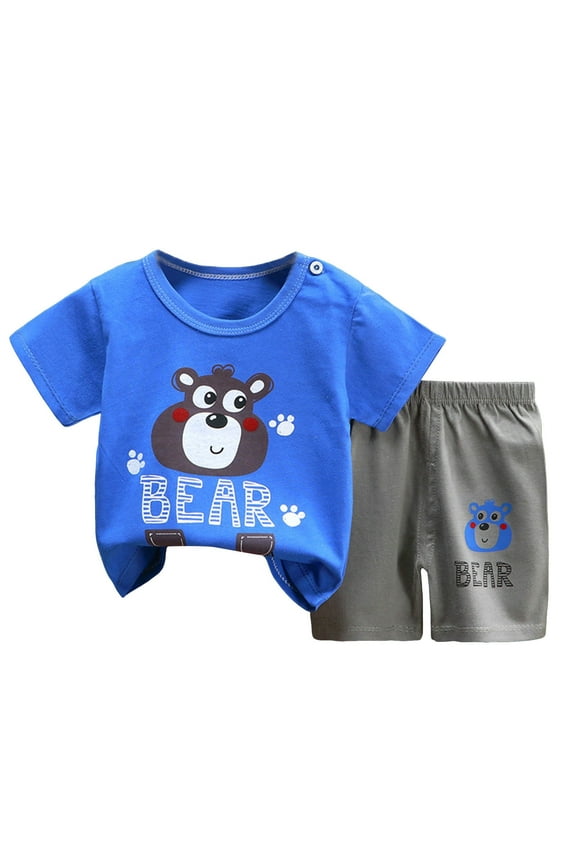 Boys Shorts Set Summer Outfits for Kids Short Sleeve Tshirts Toddler Cartoon Cotton Clothing Set 3-7T (Blue, 3-4 Years)