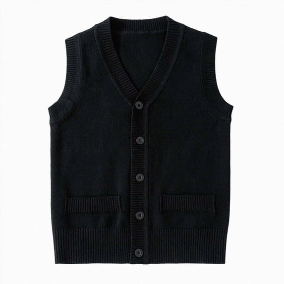 WUANDIXFA Boys Sweater Vest 3-13 Years Boys Sweater Vest Cotton Kids Button Cardigan School Sleeveless V-Neck Sweater Pullover,Black,5-7 Years