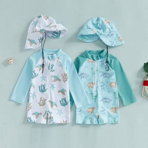 WUANDIXFA Boys Swim Set Boys Swimsuit Long Sleeve Zipper Swimsuit Sun Protective Clothing Bathing Swimwear Beachwear White, 3-6 Months