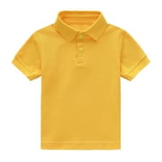 WUANDIXFA Boys Uniform Shirts Boys Uniform Short Sleeve Polo School Uniform Shirts for Boys Yellow,3-4 Years