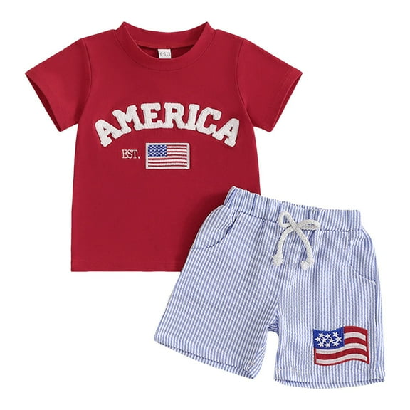 WUANDIXFA Boys Vacation Outfits Toddler Baby Boy 4th of July Outfits Short Sleeve T Shirt Tops and Stars Shorts Independence Day Clothes Shorts and Shirt Set boy Red,3-4 Years