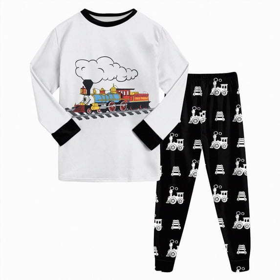 WUANDIXFA Boys Winter Pajamas Boys Soft Stylish Cute Cartoon Print Long Sleeve Pajama Set,Red,6-7 Years
