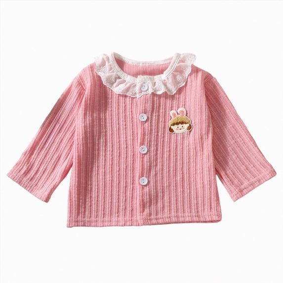 WUANDIXFA Cardigans for Girls 0-8 Years Infant Baby Toddler Cardigan Sweater Long Sleeve Button Closure Lace Dress Up Jacket Tops,Light Pink,5-6 Years