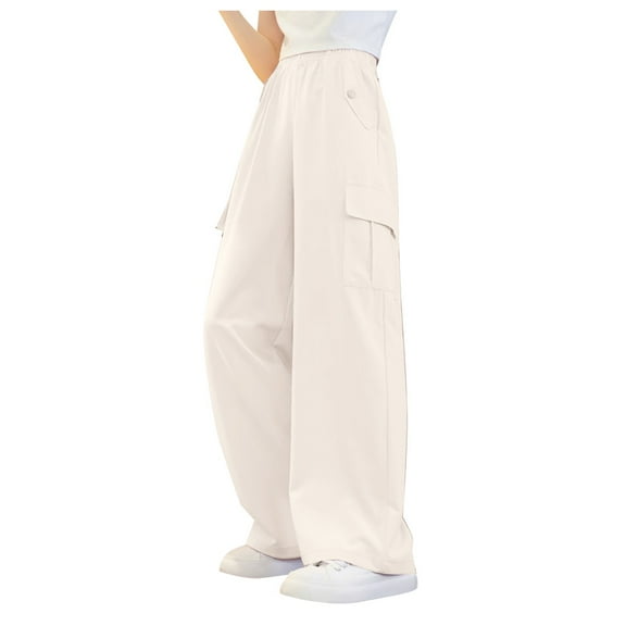 WUANDIXFA Cargo Pants Girls Cargo Pants for Girls Cargo Jogger Pants Casual Girl's Waist Cargo Pants with Pockets Beige,120
