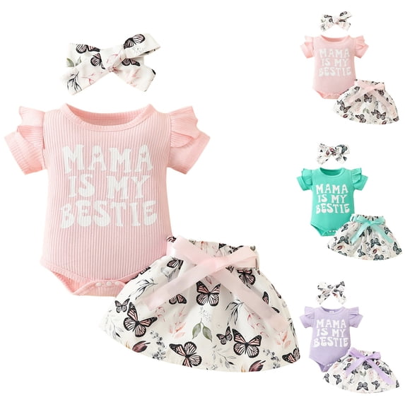 WUANDIXFA Clothes Baby Girl Dress Summer Toddler Outfit Cute Girl Romper Skirt Set+Headband (Mint Green, 6-9 Months)