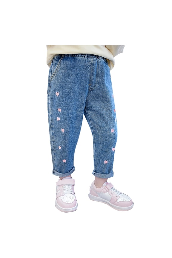 Clothes for Girls Slim-fit Jeans Ripped Holes Straight Denim Pants Cargo Jeans for Teen Girls Blue,5-6 Years