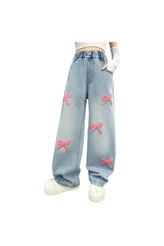 Clothes for Girls Waist Ripped Straight Leg Denim Jeans Cargo Jeans for Teen Girls Pink,16-17 Years