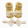 thumbnail image 1 of WUANDIXFA Cotton Baby Socks Cute Soft Newborn Baby Kids Socks Soft Bottom Toddler Shoes Socks Bowkot Princess Socks Floor Socks Bow Hairband,Yellow,0-6 Months, 1 of 5