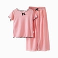 thumbnail image 1 of WUANDIXFA Cotton Pajamas 1T-10T Short Sleeve Shirts Pant Cute Summer Fall Casual Girls Sleep Outfit Girls Cotton Pajamas,Pink,9-10 Years, 1 of 4