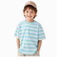 thumbnail image 1 of WUANDIXFA Cotton Striped Crewneck Short Sleeve T Shirts for Boys 1-14 Years, Basic Casual Summer Clothes for Teen Kids Boys,Light Blue,1-2 Years, 1 of 4