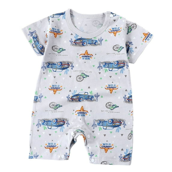 WUANDIXFA Country Baby Clothes Boy Girl Western Cow Print Short Sleeve Romper Bodysuit Ribbed One Piece Jumpsuit Summer Outfit (Blue, 18-24 Months)
