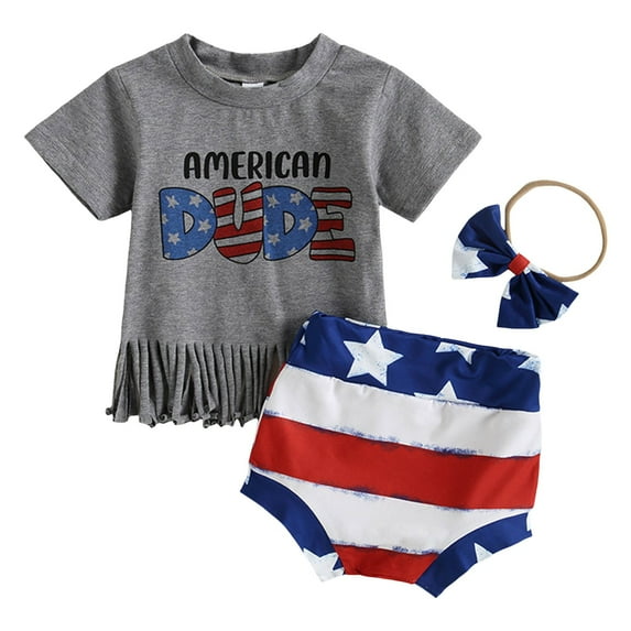 WUANDIXFA Cute Clothes for Teen Girls Baby Girl 4th Of July Outfit Toddler T Shirt Bell Bottoms 2 Piece Set Cute Infant Summer Fourth Of July Clothes Black,18-24 Months