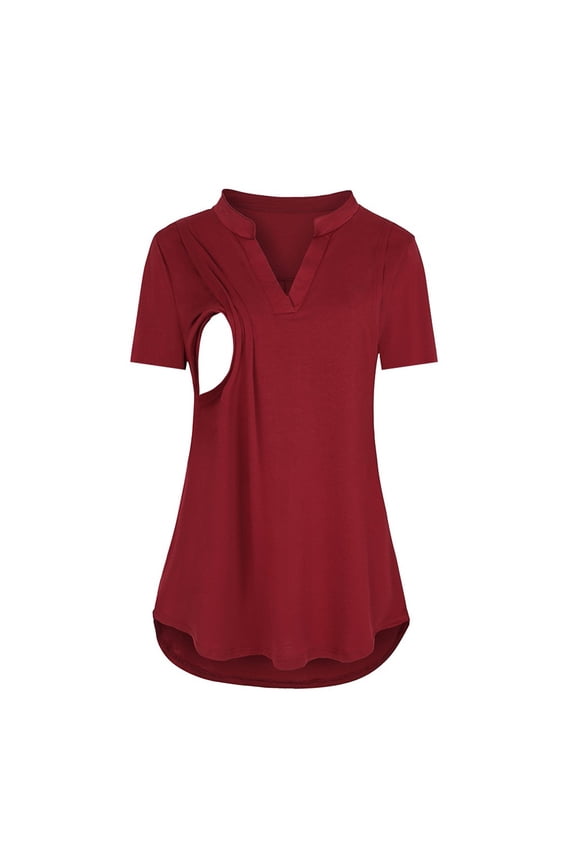 Cute Maternity Clothes Women's Maternity Shirts V Neck Pregnancy Tops Short Sleeve Casual Workout Tees Mama Clothes L,Red