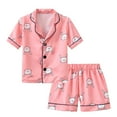 thumbnail image 1 of WUANDIXFA Cute Pajamas for Kids Girls Pajamas Set Soft Satin Lightweight Silk Button-Down Top with Shorts 2 Piece PJS for Boys Kids Gifts Pink,2-3 Years, 1 of 5