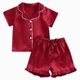 thumbnail image 1 of WUANDIXFA Cute Pajamas Set for Girls 1-13 Years, Kids Summer Button Down Matching Y2k Loungewear PJs Gift,Wine,8-9 Years, 1 of 4