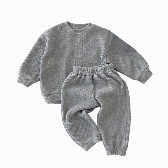 WUANDIXFA Cute Pajamas for Girls Sleepwear Home Wear Soft Long Sleeve Shirt Pants 2PCS Toddler Two Piece Pajama Sets,Light Gray,18-24 Months