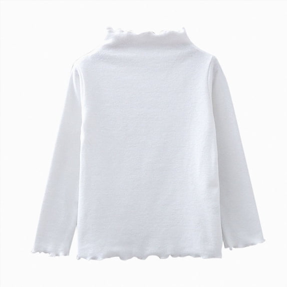 WUANDIXFA Cute Shirts for Girls 3T 4T 5T 6T 7T 8T Girls Casual Tops Long Sleeve Turtleneck T-Shirt Basic Solid Color Blouse for Toddler Girl,White,4-5 Years