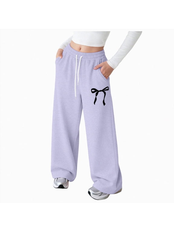 Dance Pants Girls 3-18 Years Girls Pants Soft Stylish Casual Wide Leg Pants Loose Fitting Long Pants,Purple,11-12 Years