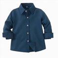 thumbnail image 1 of WUANDIXFA Dress Shirt Boys Little Big Boys' Long Sleeve Button Down Oxford Casual Dress Shirt Back to School Shirts,Navy,18-24 Months, 1 of 5
