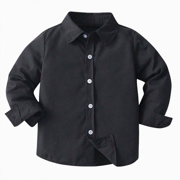 WUANDIXFA Dress Shirt for Toddler Boys Little Big Boys' Long Sleeve Button Down Oxford Casual Dress Shirt Back to School Shirts,Black,18-24 Months
