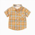 thumbnail image 1 of WUANDIXFA Dress Shirts for Boys Western Snap Shirt Short Sleeve Plaid Button Down Shirt Cowboy Snap Button Closure,Yellow,1-2 Years, 1 of 3