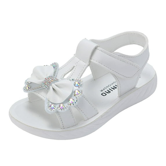 WUANDIXFA Dress Shoes for Girls Sandals Flower Chunky Open Toe Summer Dress Shoes for Toddler Little Big Kid Size US 2,White