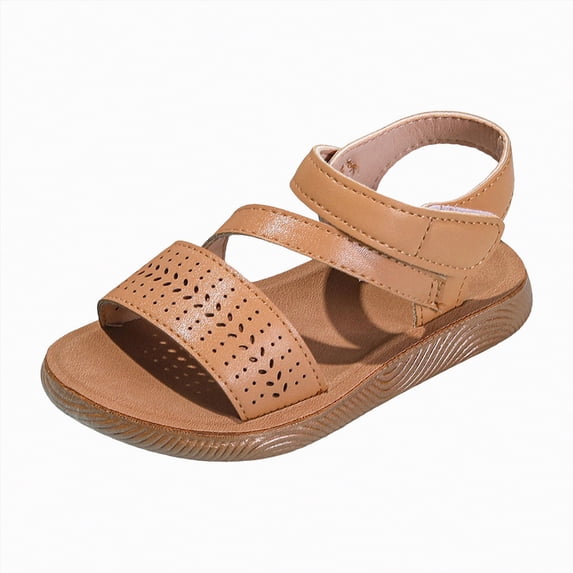 WUANDIXFA Dress Shoes for Girls Sandals Open Toe Summer Flats Shoes Dress Sandals for Little/Big Kids Coffee,Size US 13