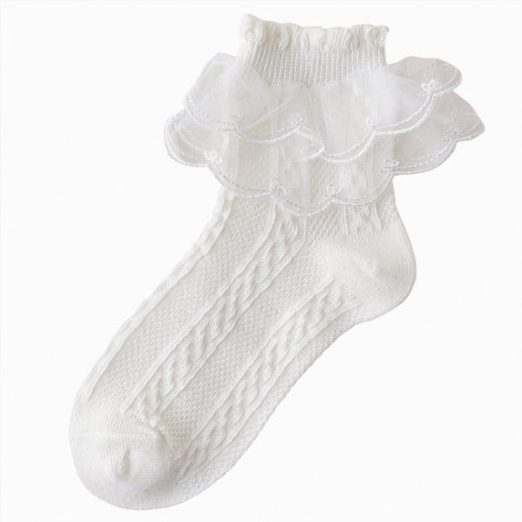 WUANDIXFA Dress Socks for Toddler Girls Baby Girls Toddler Anti Slip Socks Cute Frilly Ruffle Grip Ankle Socks for Infant Toddler,White,7-9 Years