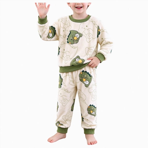WUANDIXFA Fall Clothes for Baby Girl Baby Girls Flannel Fleece Warm Winter Pajama Loungewear Set,Green,5-6 Years