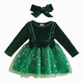 thumbnail image 1 of WUANDIXFA Fall Dresses for Toddler Girls Baby Girls Christmas Velvet Bow Headband Long Sleeve Star Tutu Party Dress,Green,3-6 Months, 1 of 9