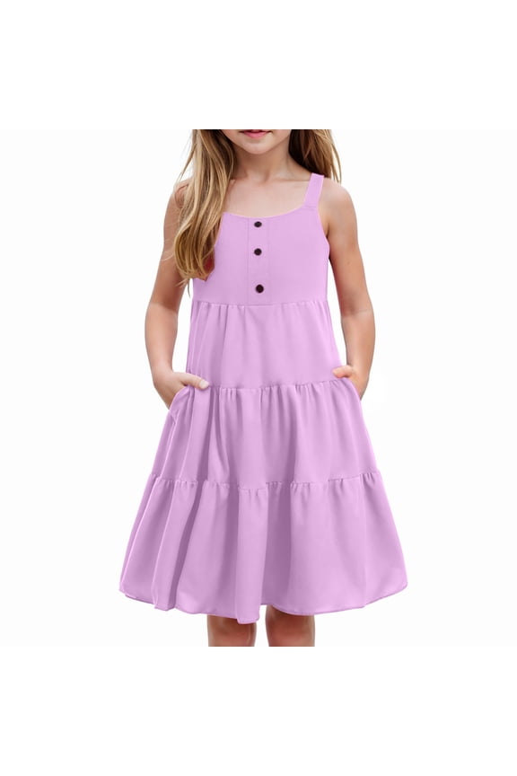 Floral Dresses for Girls Dress Girls Kids Summer Sleeveless Sundress Birthday Outfit Party Clothes Purple,7-8 Years