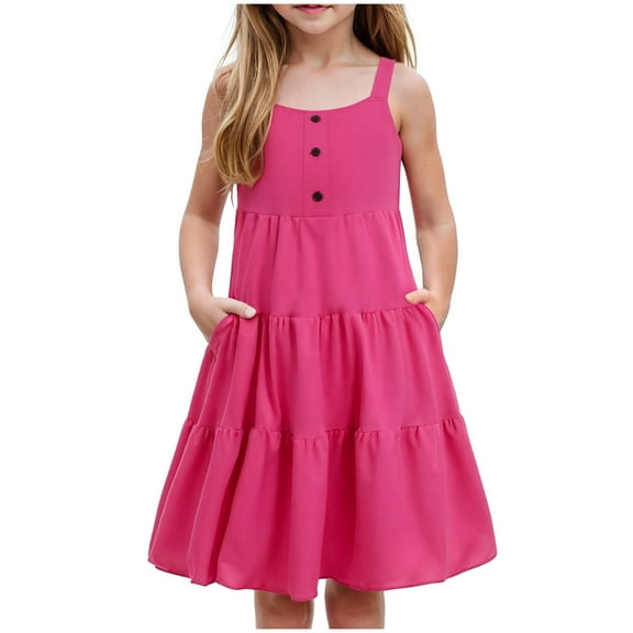 WUANDIXFA Flower Girl Dresses Dress for Girls Lace Tulle Grils Summer Dress Flower Girls Party Dance Dress for Little Girls Pink,6-7 Years