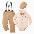 thumbnail image 1 of WUANDIXFA Formal Baby Boy Outfit Baptism Christening Outfits for Baby Boy Outfits Boy Clothes 4 Piece Button Down Shirt Bow Tie Photography Outfits,Khaki,6-12 Months, 1 of 5