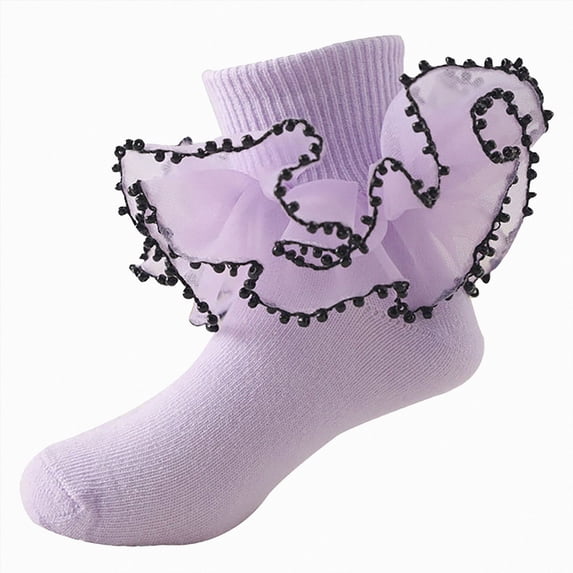 WUANDIXFA Frilly Socks Toddler Toddler Girl Socks with Big Ruffle Lace Frilly Turn Cuff Dress Socks Back To School Wedding Wear,Purple,1-3 Years