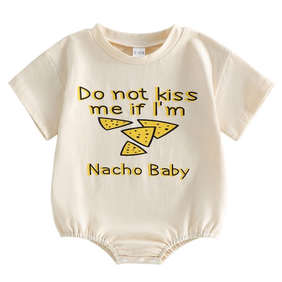 WUANDIXFA Funny Baby Romper Short Sleeve Bodysuit Do Not Kiss Me If Im Nacho Baby Outfit Unisex Baby Summer Clothes (Beige, 6-9 Months)