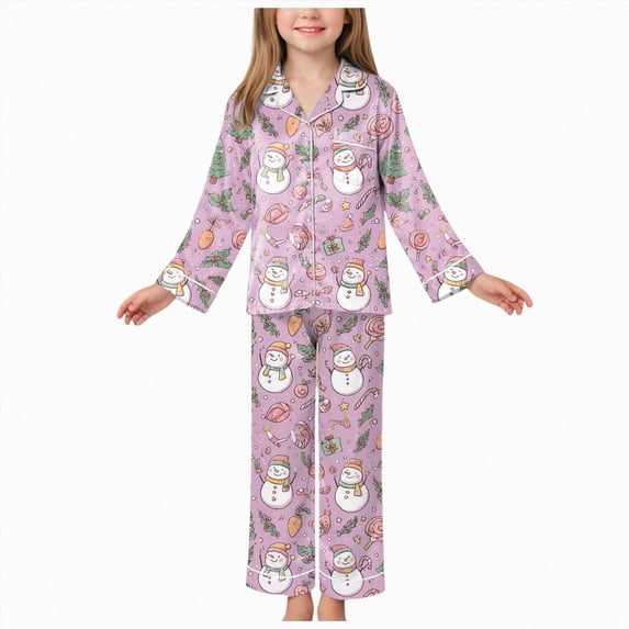 WUANDIXFA Girl Christmas Pajamas 2 Piece Girls Silk Pajamas Set 3-14Y Soft Satin Sleepwear for Comfortable Nights,Light Pink,7-8 Years