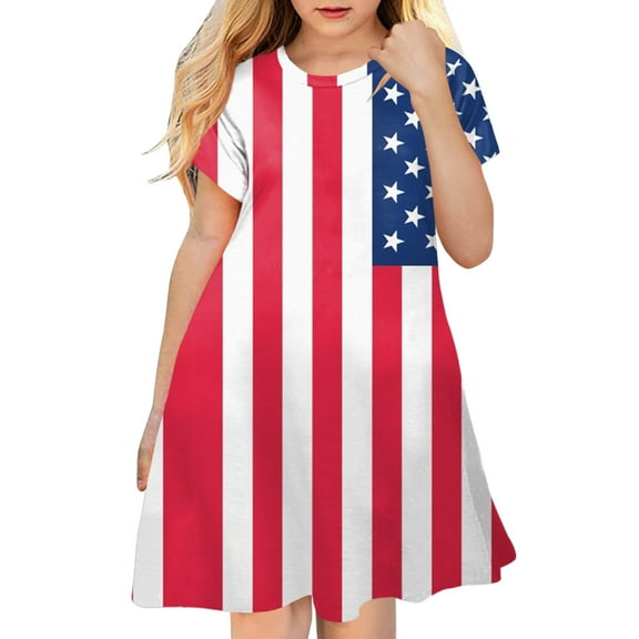 WUANDIXFA Girl Flag Dresses Summer Flag Dress Toddler Kids Girls Clothes Stars Stripes Casual Ruffle Backless 4th Of July Dresses Outfits Dress Red,3-4 Years