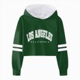 thumbnail image 1 of WUANDIXFA Girl Hoodie Fashion Hoodie Girls Sweatshirt Girls Kids Casual Loose Hoodies Sweatshirts Hooded Pullover Letter Print Striped Teen Crop Tops Girls Tops,Green,8-9 Years, 1 of 4