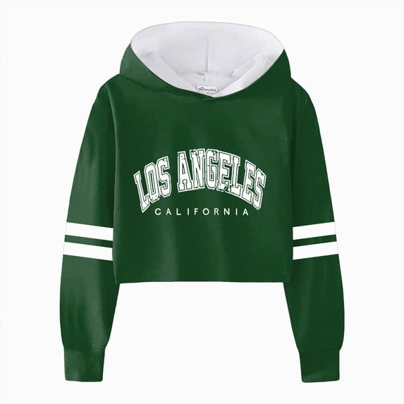 WUANDIXFA Girl Hoodie Fashion Hoodie Girls Sweatshirt Girls Kids Casual Loose Hoodies Sweatshirts Hooded Pullover Letter Print Striped Teen Crop Tops Girls Tops,Green,8-9 Years