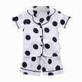 thumbnail image 1 of WUANDIXFA Girl Summer Pajamas Girls Silk Pajama Sets 2pcs Button Down Kids Satin Pjs set Short Sleeve Sleepwear,White,2-3 Years, 1 of 5
