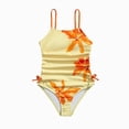 thumbnail image 1 of WUANDIXFA Girl Swimsuits 7-14 Years Girl Swimsuit Cute Pattern Ruffle Shoulder Spaghetti Strap Bathing Suit,Orange,13-14 Years, 1 of 9