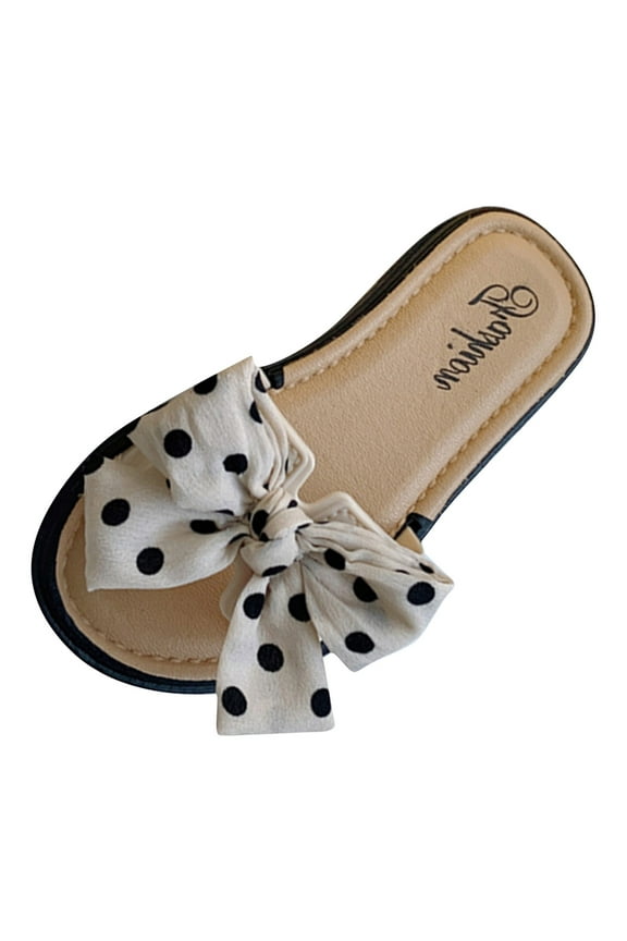 Girl's Bows Square Toe Sandals Casual Summer Flat Sandal (Beige, 37)